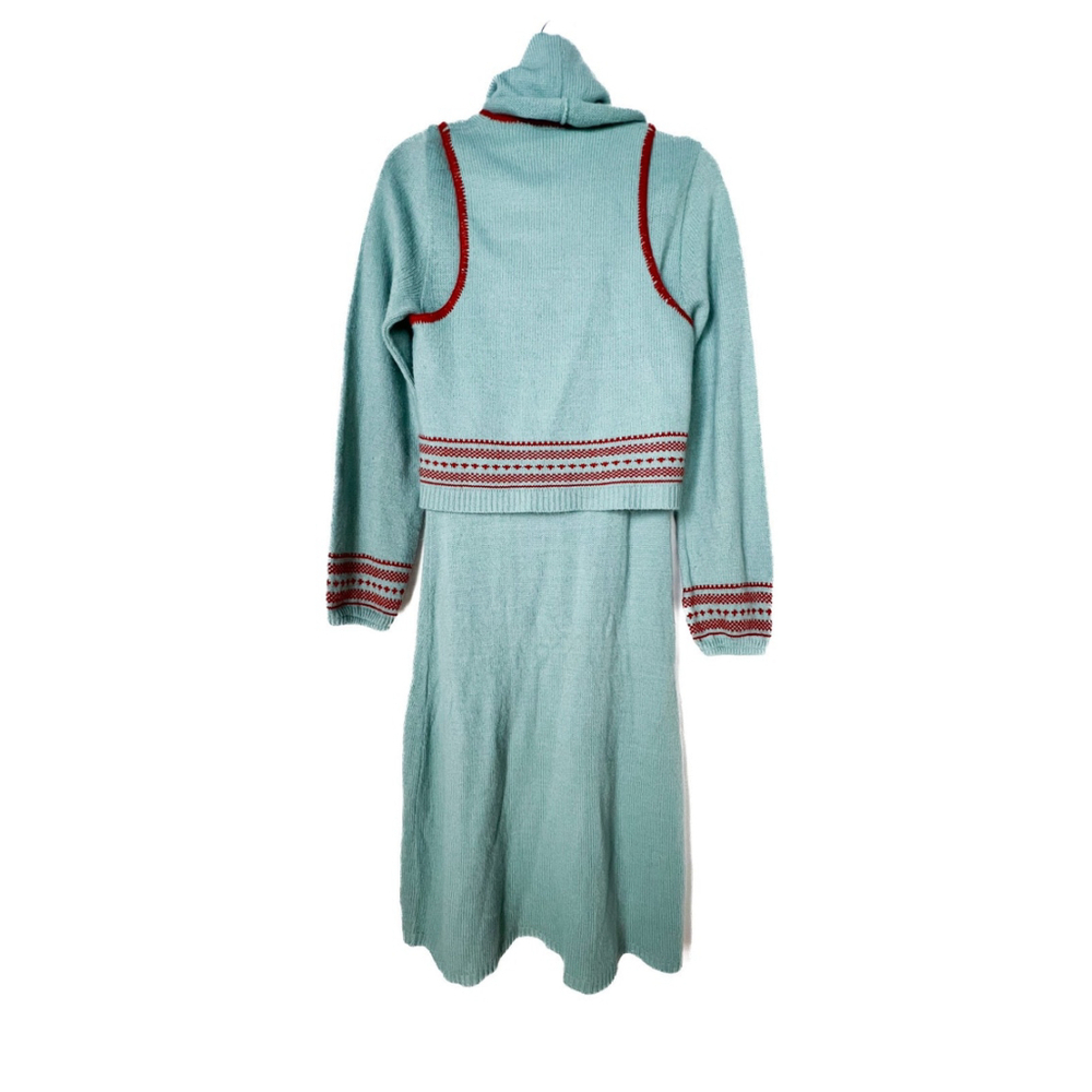 RARE VTG 70s Heritage Knit Wool Midi Sweater Dress With Vest Nordic Cottagecore - Picture 3 of 10